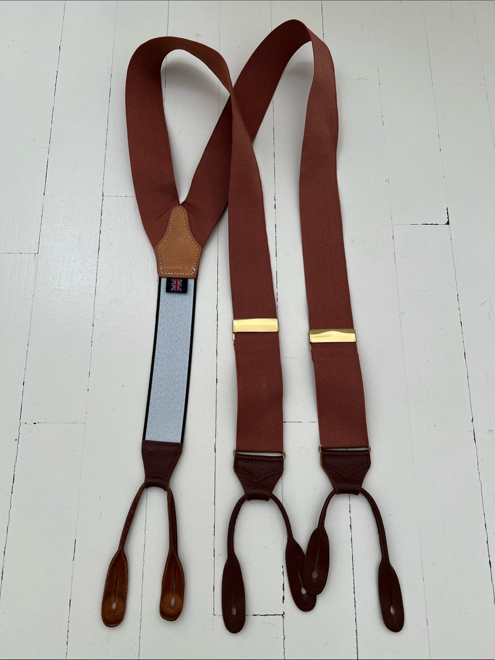 Albert Thurston Brown Suspenders with Brown Leather Trim